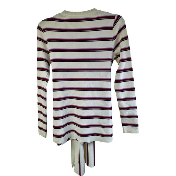 Karen Millen Cream Multi Stripe Crewneck Tie Front Stretch Top - Picture 6 of 7